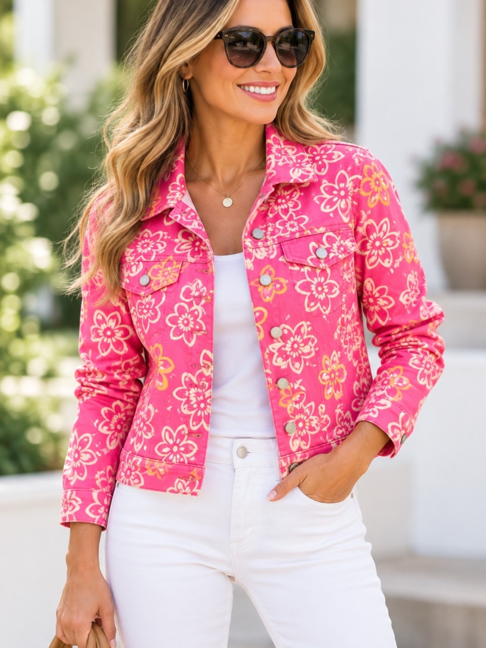 David Brooks Petites Womens L Pink Floral Jacket Cotton Stretch Y2K Button Front